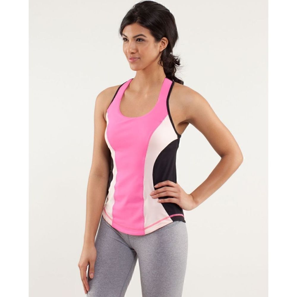 Lululemon Cardio Kick Racerback Tank Top Built Bra Pink Black Womens Size 10.
Ar